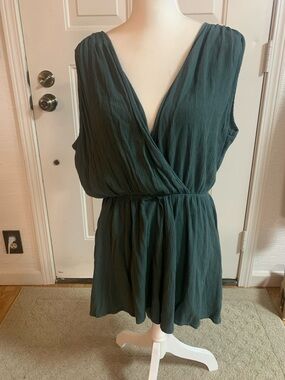 Sleeveless Deep Teal Wrap Romper with Elastic Waist